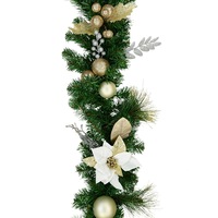 Decorated White Poinsettia, Mistletoe, Berries & Baubles Pine Garland - 2.3m