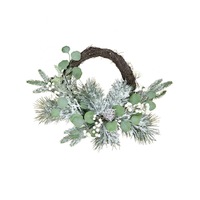 Decorated Wire Spun Winter Wreath With Mixed Flocked Foliage - 50cm