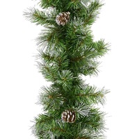 Green Pine Needle Garland With Pine Cones & 180 Silver Glitter Tips - 2.7m