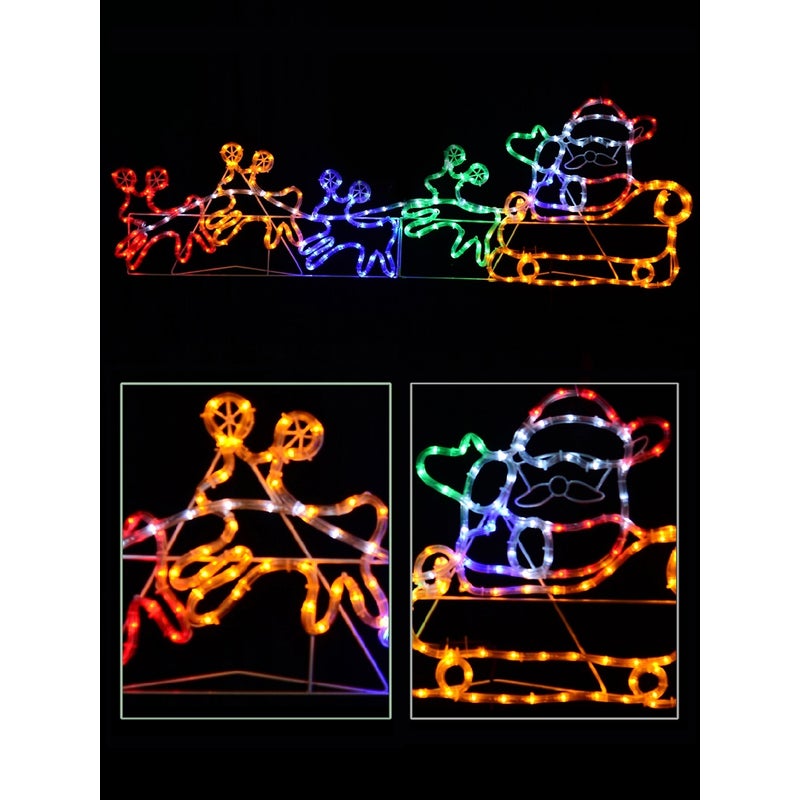 Buy Multi Colour Led Santa Sleigh And Cute Reindeers Rope Light Silhouette 13m Mydeal 9025