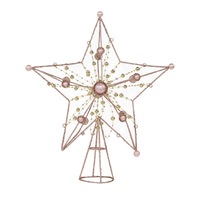 Pink Glittered 3D Star With String Beads & Pearls Tree Topper Decoration - 33cm
