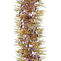 Soft Pink Ribbon Look & Gold Pine Needle Christmas Tinsel Garland - 2.7m