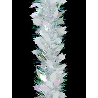 White Holly Leaf & Iridescent Pine Needle Christmas Tinsel Garland - 2.7m