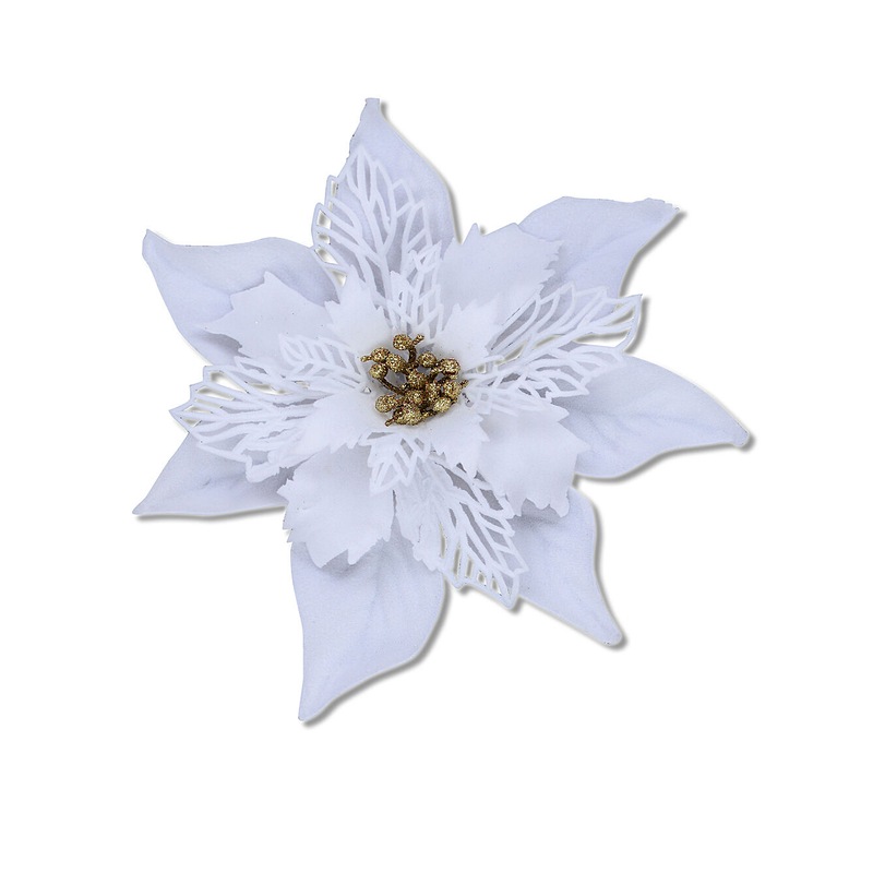 Buy White With Gold Stamen Poinsettia Decorative Christmas Flower Pick