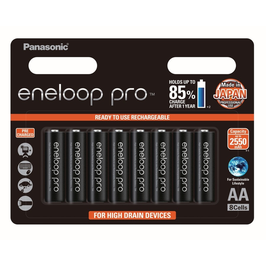 Panasonic Eneloop Pro AA 2550mAh - 8 Pack Batteries Pre-Charged