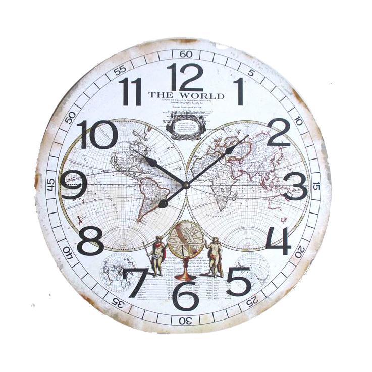 Clock French Country Vintage Inspired Wall 60cm WORLD MAP MDF