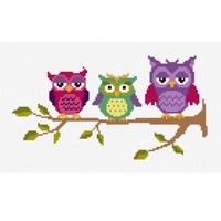 DMC Cross X Stitch Kit Three Perched Owls 25x15cm