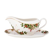 Elegant Kitchen Magic of Christmas Gravy Boat Sauce Jug Saucer