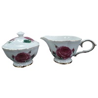 Fine English China Kitchen Sugar and Creamer PEBBLED ROSE Set of 2