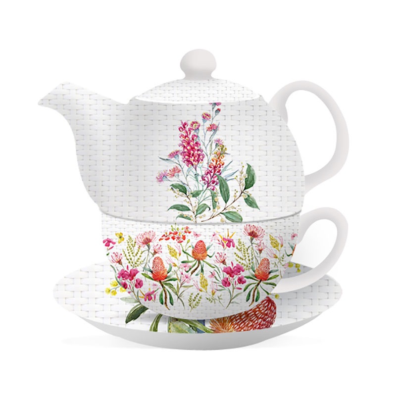 Buy Floral Teapot Blossom Grevillea Tea For One Cup and Saucer MyDeal