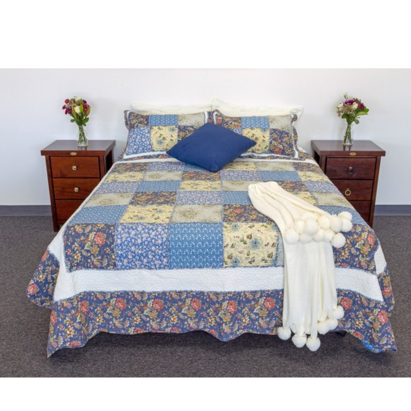 Buy French Country Patchwork Bed Quilt Blue Gaze King Coverlet MyDeal