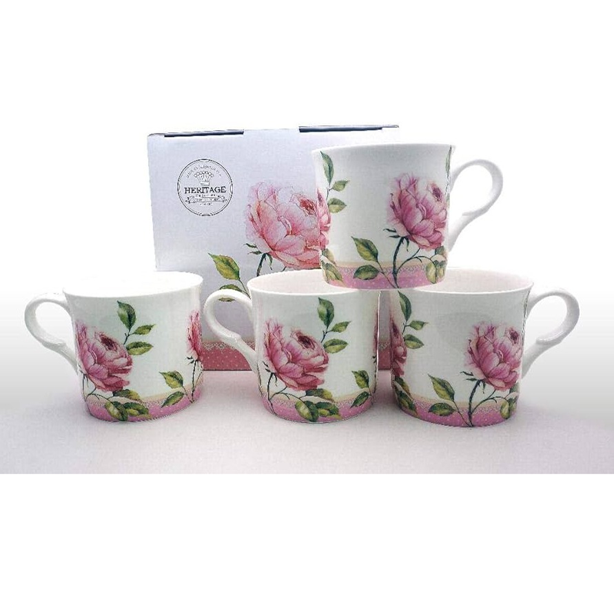 FINE Bone China Mugs Set Of 6, Colorful Butterfly Flowers And Birds - View #8