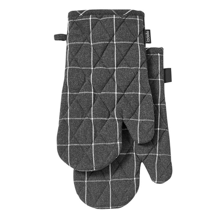 Ladelle Eco Check Recycled Charcoal Oven Gloves Set of 2
