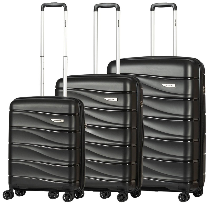 Buy Delphin Wave Hardside 3 Piece Spinner Suitcase Set Black MyDeal