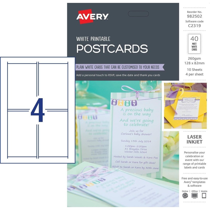 Buy AVERY 982502 C2319 POSTCARDS WHITE PRINTABLE PACK 40 POST CARDS