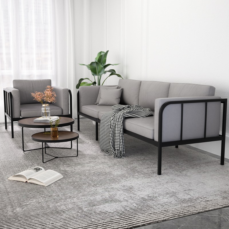 Buy 1&3 Seater Leather Sofa Set with Iron Frame Upholstered Lounge