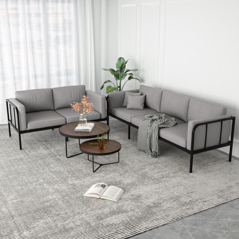 Buy 2&3 Seater Leather Sofa Set with Iron Frame Upholstered Lounge