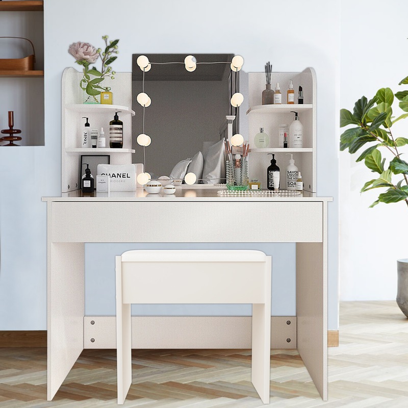 Oppsbuy 63x40x124cm Dressing Table Set 3 LED Color Mirror Jewellery