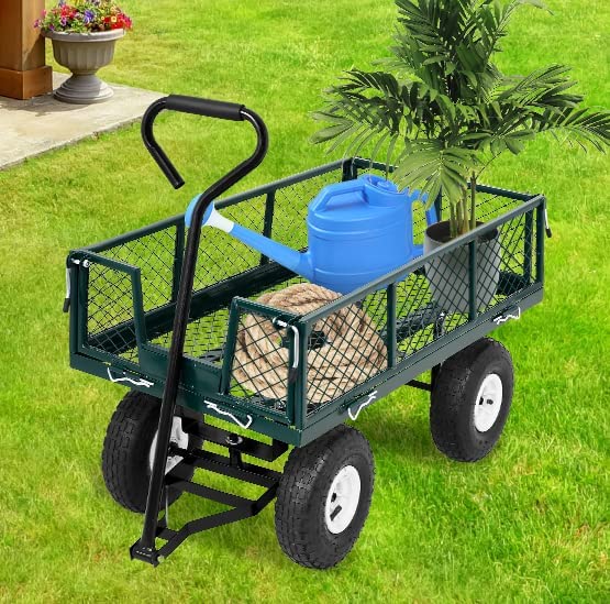 Mesh Garden Cart 400kg Steel Removable Sides Trolley Capacity Steel Yard Cart for Beach Lawn Yard Landscape