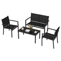 Oppsbuy 4 PCS Patio Furniture Set Garden Table Chair Conversation Set, Outdoor Dining Set for Lawn, Backyard, Black