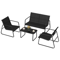 Oppsbuy Patio Furniture 4PCS Conversation Set, Outdoor Table and Chair Set, Outdoor Dining Set for Backyard, Front Porch, Poolside, Black