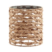 Agnes Side Table Bedside Round Glass Top Woven