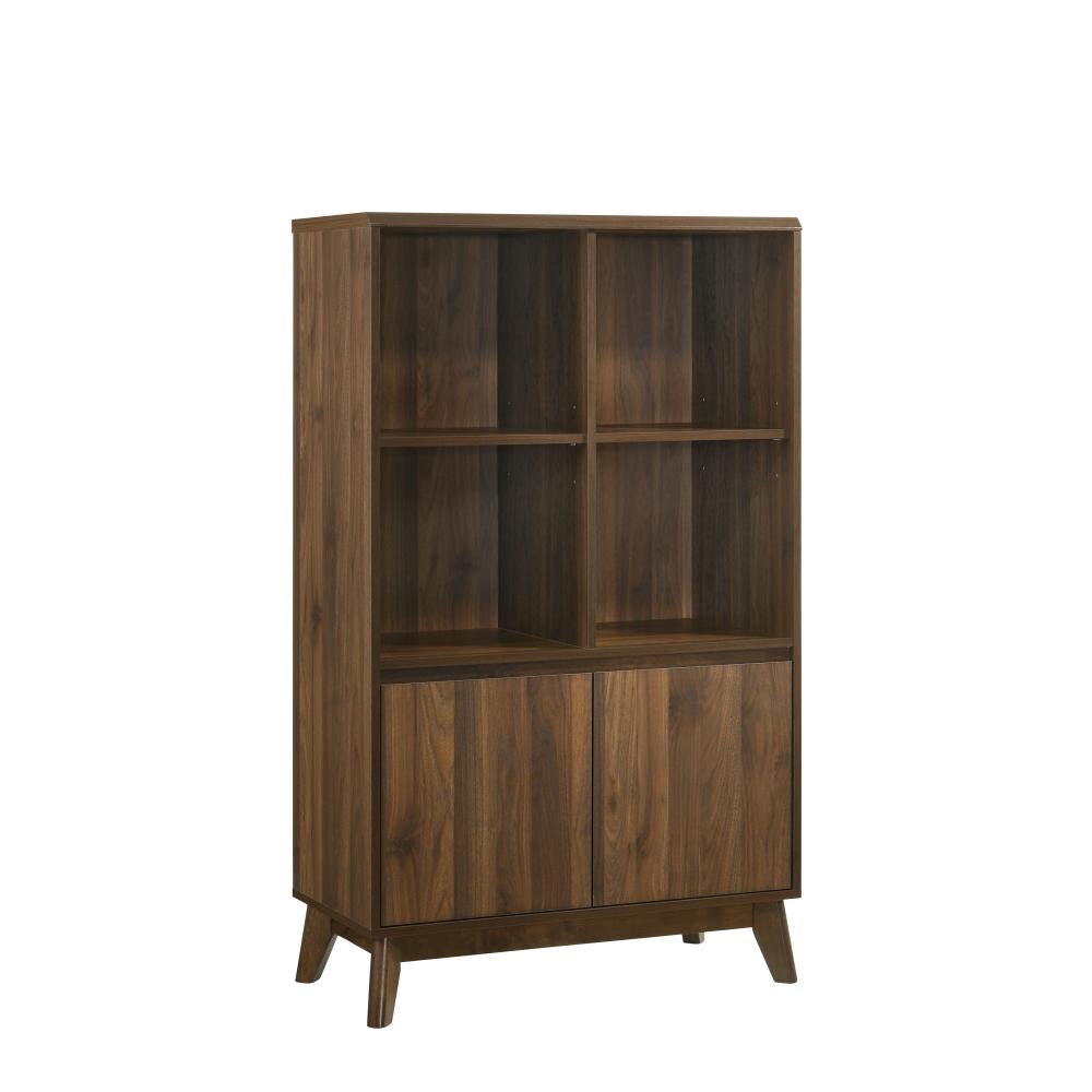 Ariah Tall Cabinet Open Shelf Display Bookcase with 2 doors walnut woodgrain