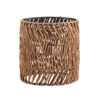 Cynthia Side Table Bedside Round Glass Top Woven
