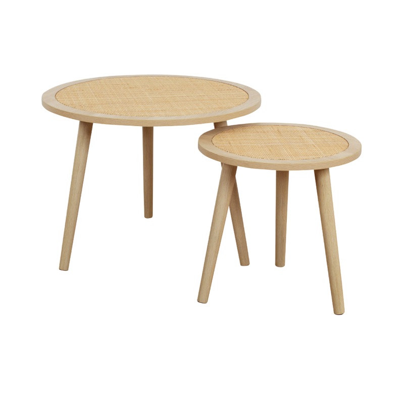 Buy Kodu Hamilton Side Tables pair set of 2 woodgrain and rattan MyDeal