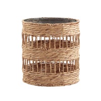 Heather Side Table Bedside Round Glass Top Woven