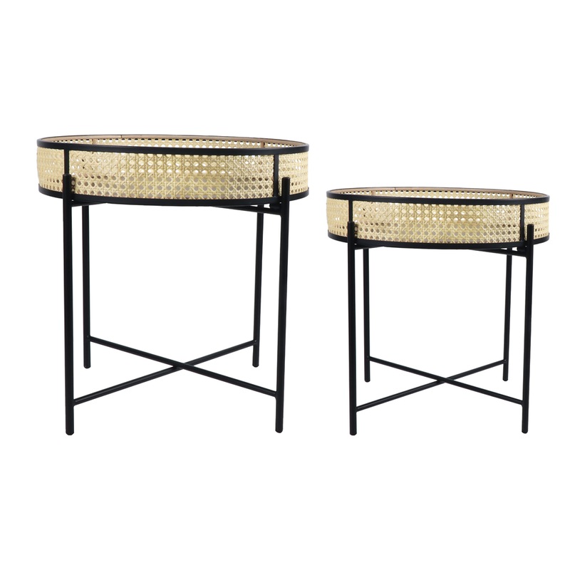 Buy Kodu Montreal Side Tables set of 2 Round rattan and black MyDeal