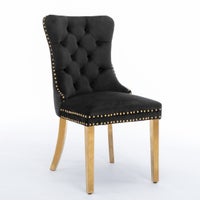 Buy Set of 2 - Velvet Dining Chairs with Golden Metal Legs - Black: The