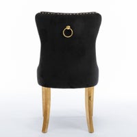 Buy Set of 2 - Velvet Dining Chairs with Golden Metal Legs - Black: The