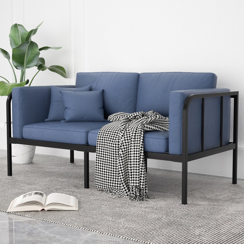 Buy 2 Seater Sofa Leather Lounge Couch with Iron Frame Upholstered Sofa