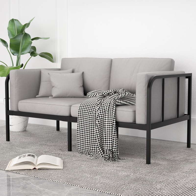 Buy 2 Seater Sofa Leather Lounge Couch with Iron Frame Upholstered Sofa