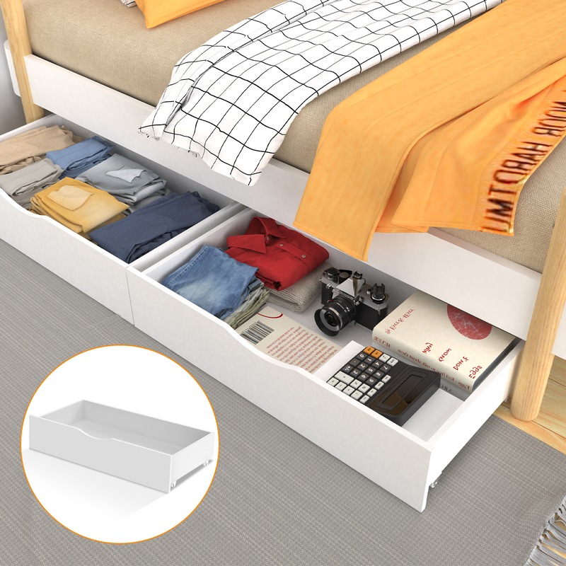 Buy 2*Bed Frame Storage Drawers Trundle Wooden Timber Bed Base Drawer