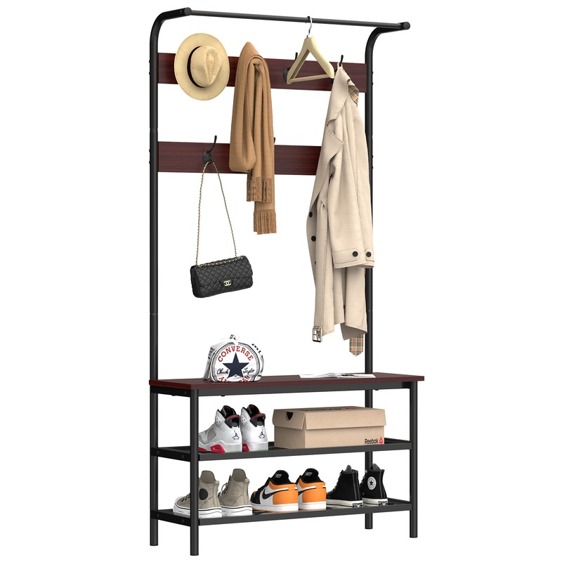 Buy 3in1 Coat Rack Stand Free Standing Hat Coat Stand Vintage Hall Tree with Shoe Bench Wooden