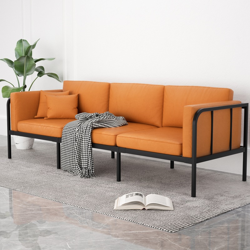 Buy 3 Seater Sofa Leather Lounge Couch with Iron Frame Upholstered