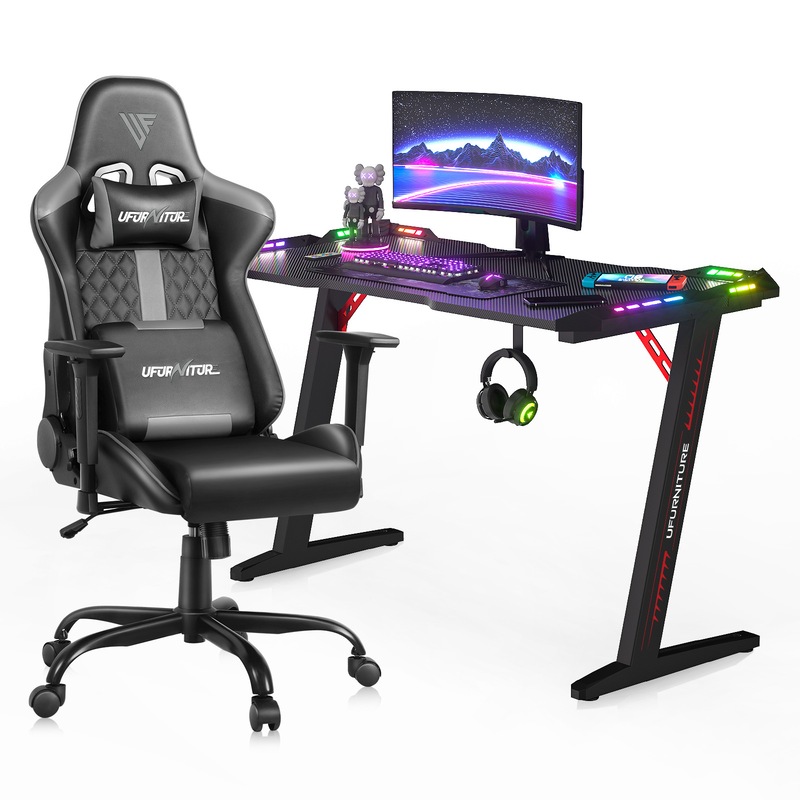 Buy Gaming Chair Desk Set Racing Workstation and 3D Armrest Black