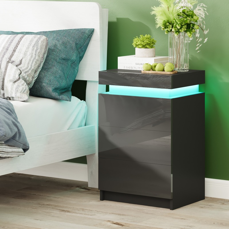 Buy Ufurniture Bed Side Table LED RGB 3 Drawers Nightstand With Lift Up
