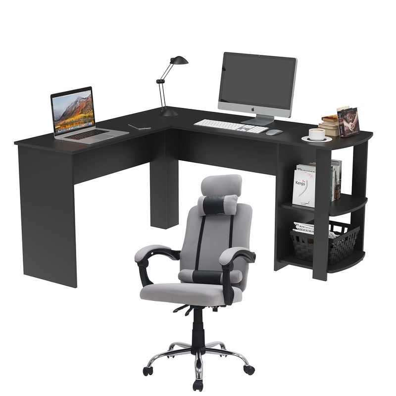 Buy Ufurniture L Shaped Corner Computer Desk and Executive Office Chair Set(Black+Grey) MyDeal