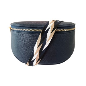 Navy Blue Vegan Leather Sling Crossbody Bag