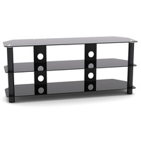 3 Shelf Rack Tempered Glass TV Stand 1200mm Wide up to 20kg Black