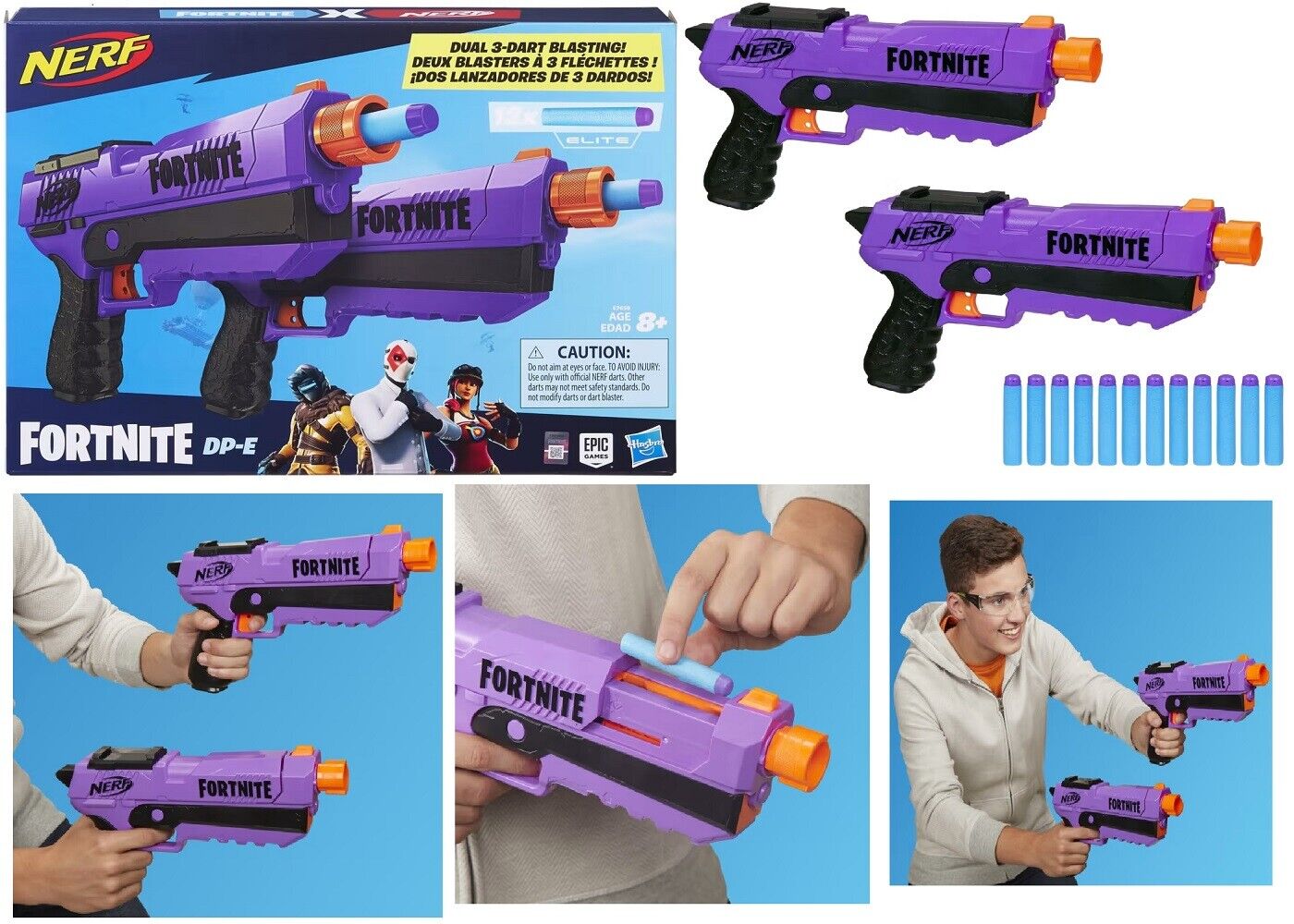 Buy 2 Pack Nerf Fortnite DP-E Dual 3-Dart Blasting Blasters Ages 8