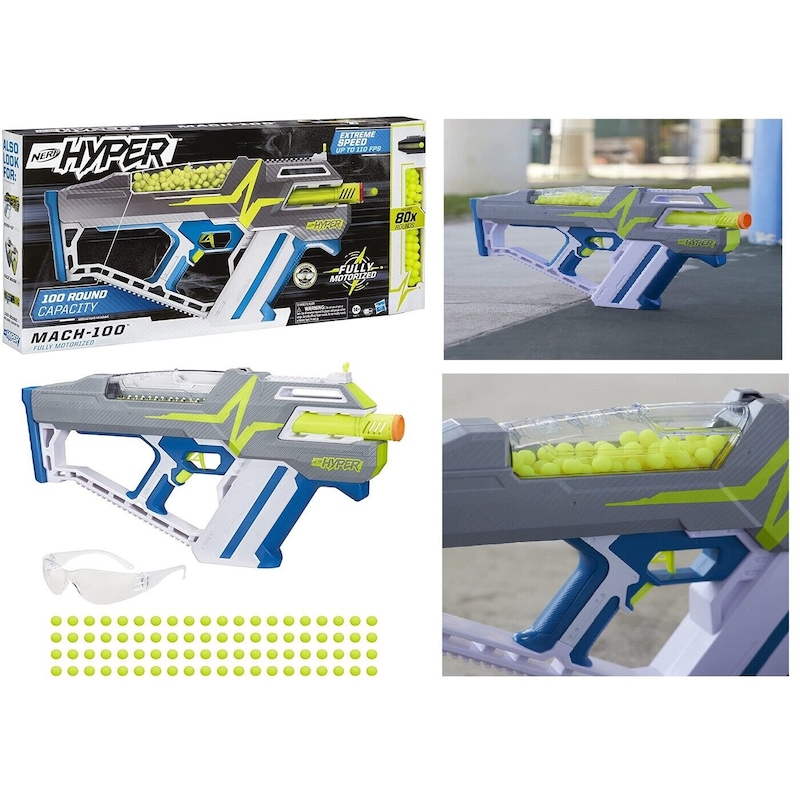 Buy NERF Hyper Mach 100 Fully Motorized Blaster 80 Hyper Rounds with ...