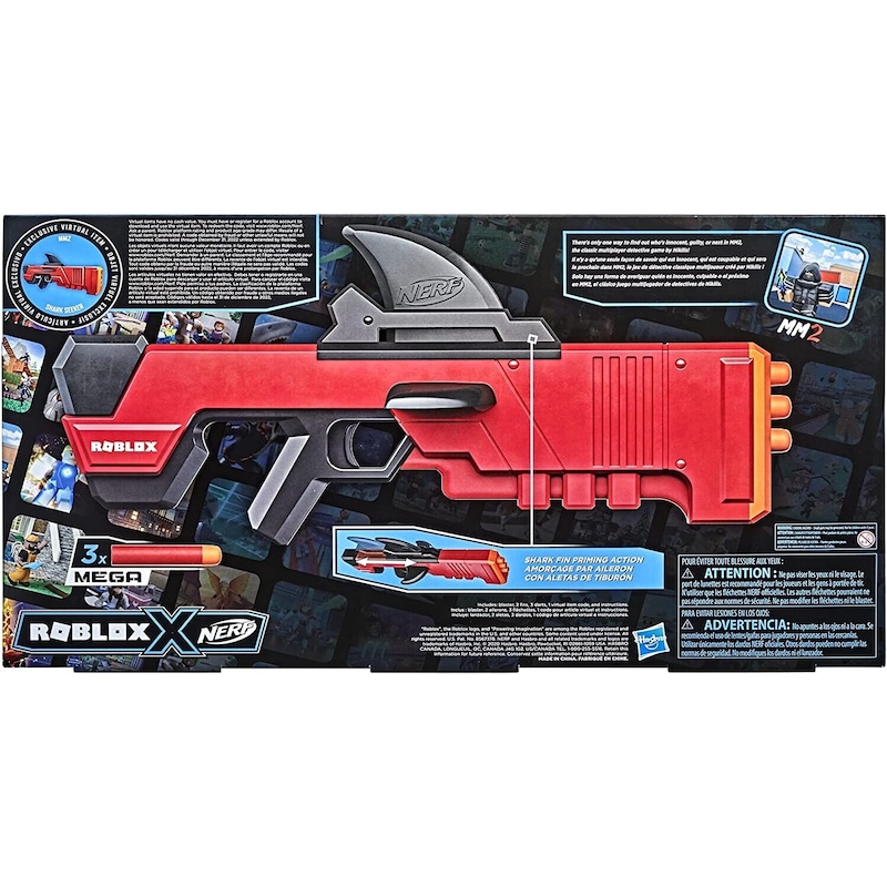 2) NERF Roblox MM2 Shark Seeker Dart Blaster, Shark-Fin Priming w/Mega  Darts