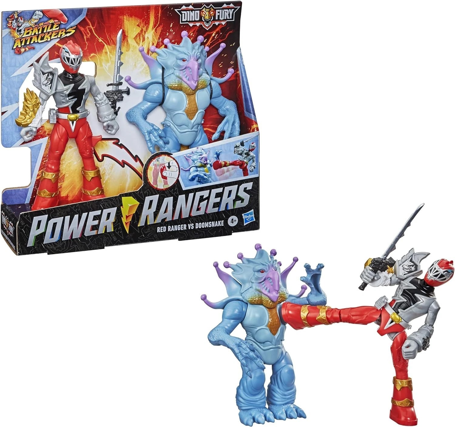 Buy Power Rangers Dino Fury Battle Attackers Red Ranger vs Doomsnake ...