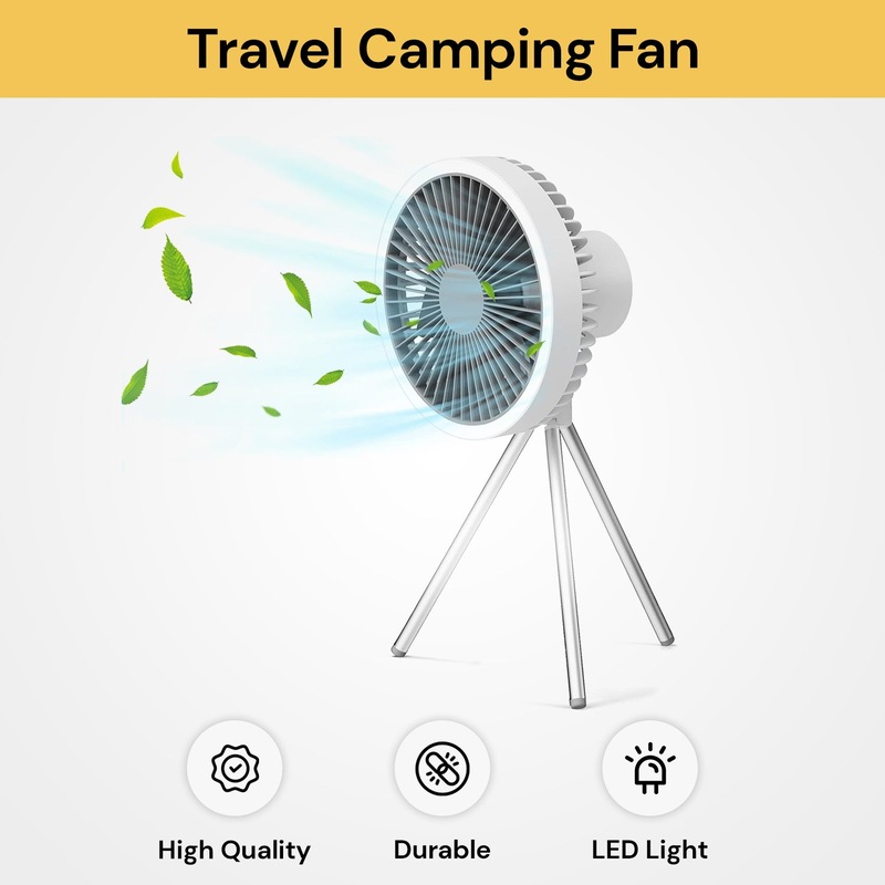 Buy EZONEDEAL Camping Fan with LED USB Rechargeable Foldable Tripod Fan with Tent Hook Strong