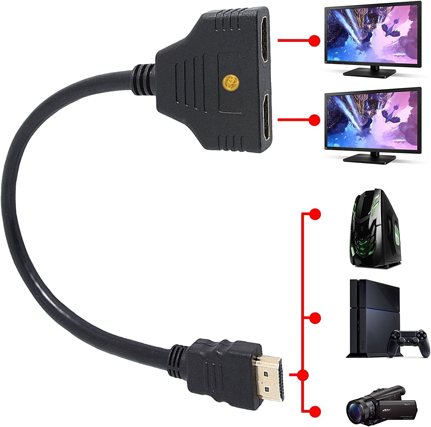 EZONEDEAL HDMI Splitter-HDMI Splitter 1 in 2 Out/HDMI Splitter Adapter Cable HDMI Male to Dual HDMI Female 1 to 2 Way,Support Two TVs at The Same Time