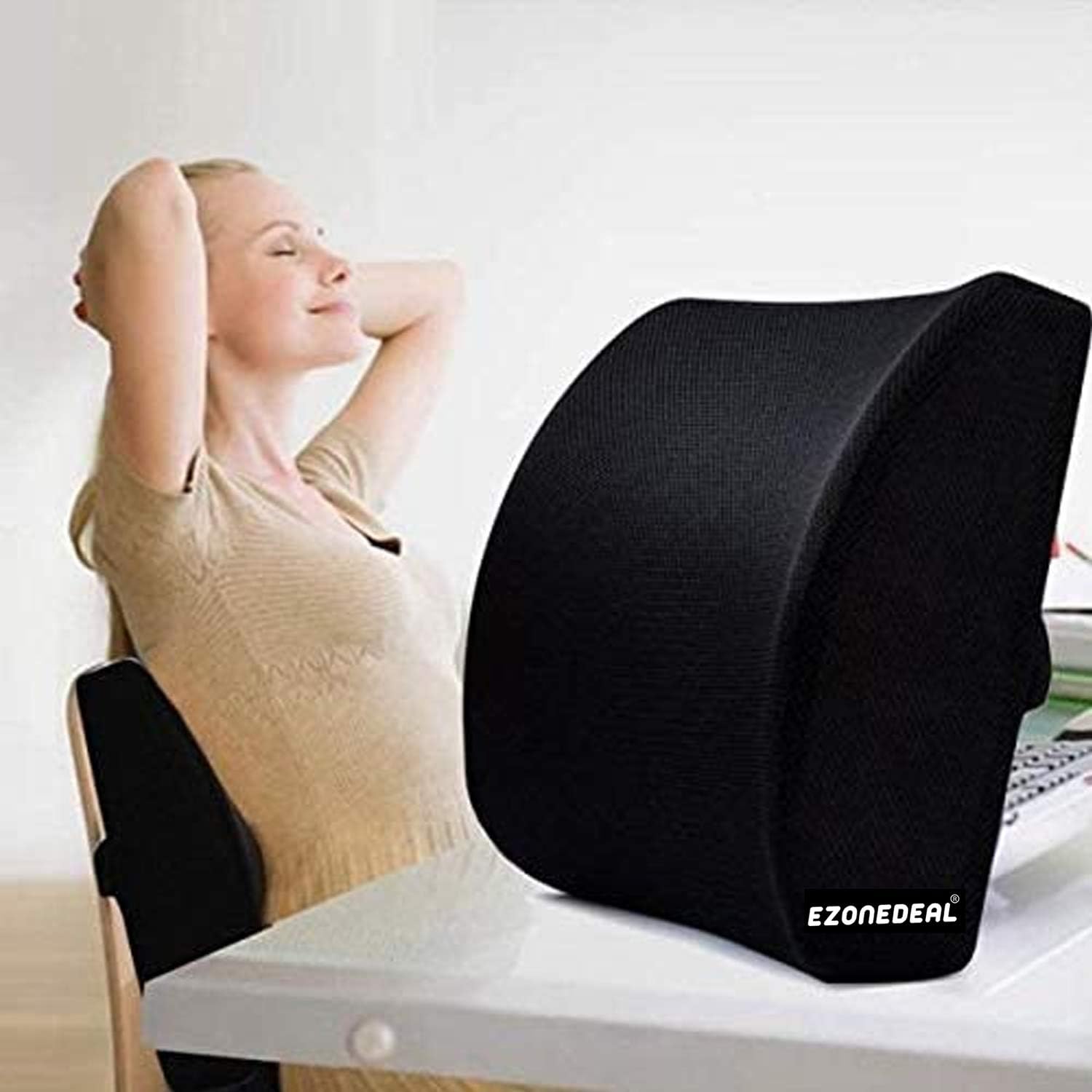 EZONEDEAL Memory Foam Seat Chair Waist Lumbar Back Support Cushion Pillow for Office Home Car Gaming Back Pain Problems Solution